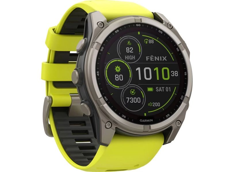 GARMIN Sportuhr Fenix 8 Solar Sapphire, 51 mm Gelb GPS-Sportuhr