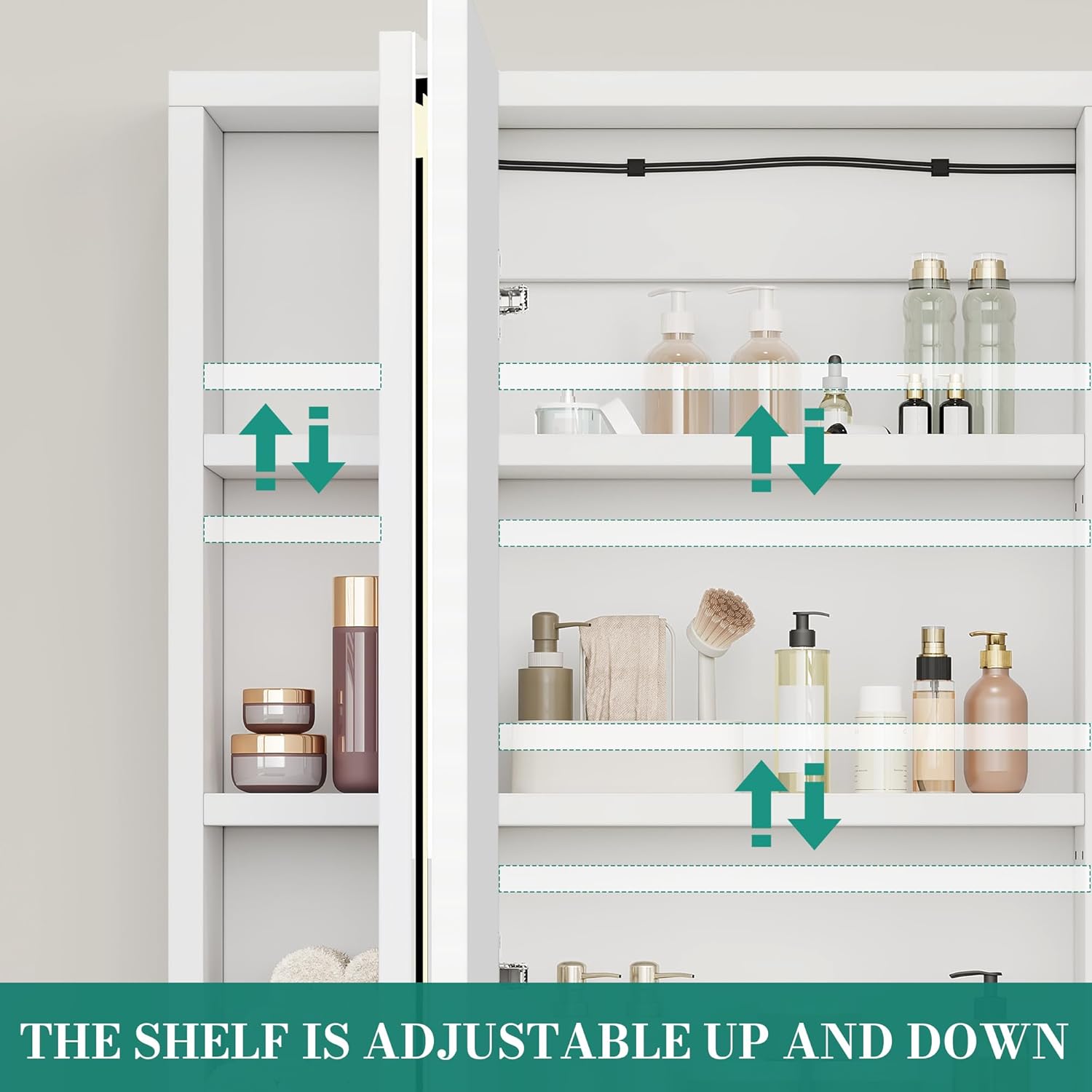 YITAHOME Spiegelschrank Bad mit Beleuchtung, 3 Türen LED Badezimmer Spiegelschrank, Steckdosen, Hängender Badezimmerschrank, Wandschrank, Badezimmerspiegel, 70W x 15D x 75H cm, Weiß