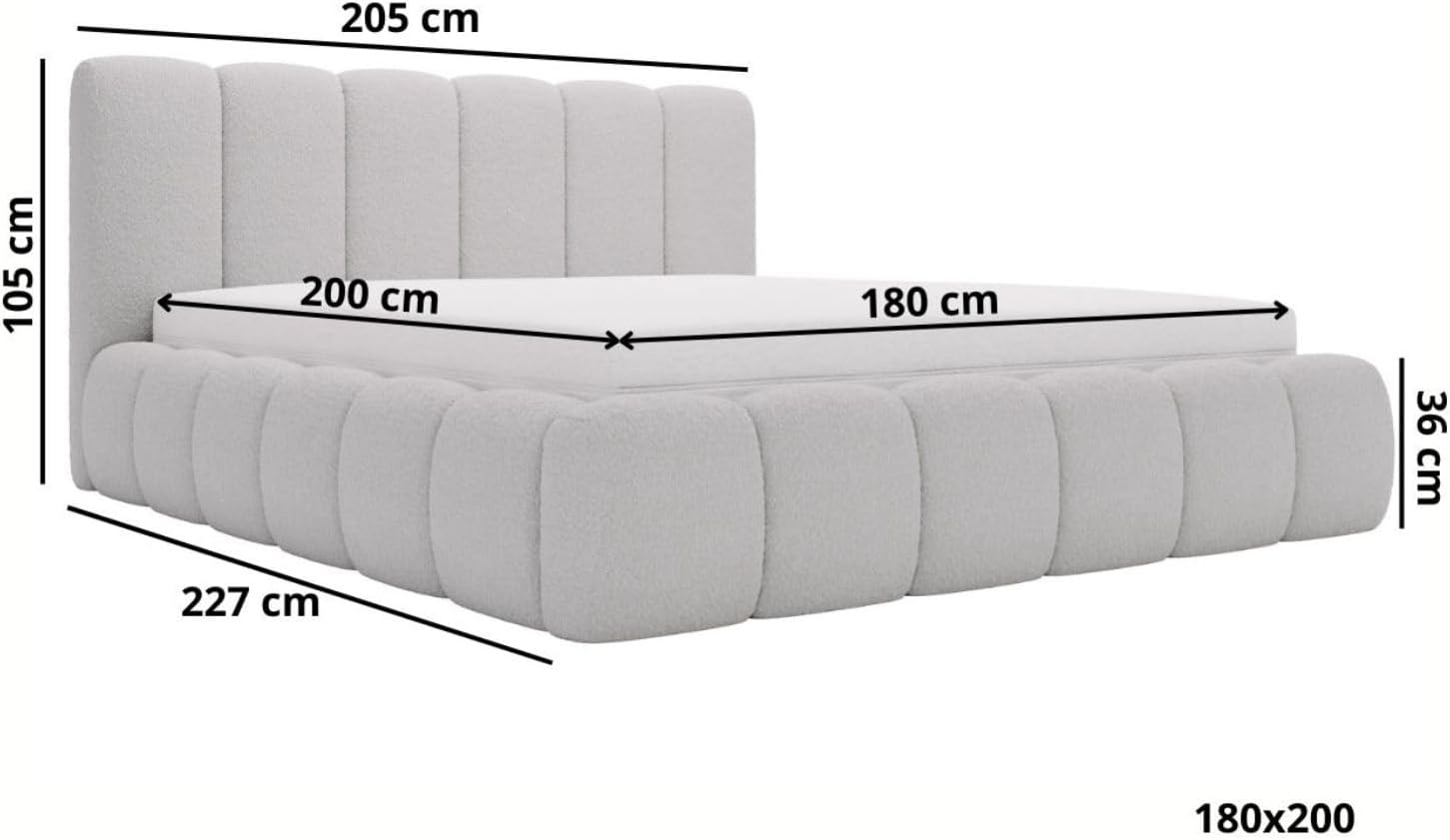 GRAINGOLD Cloud Bett 180x200, Polsterbett mit Bettkasten, Polsterbett mit Stauraum, Bouclé-Stoff, mit Lattenrost, mit Kopfteil, ohne Matratze (Beige, 180x200)