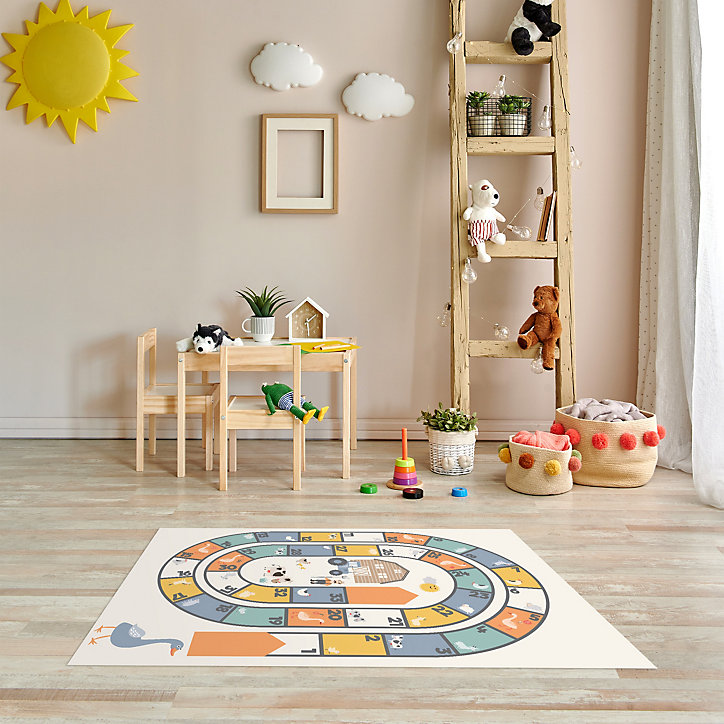 Tapis vinyle motif jeu de l'oie multicolore L.95 x l.66 cm x ep. 2 mm
