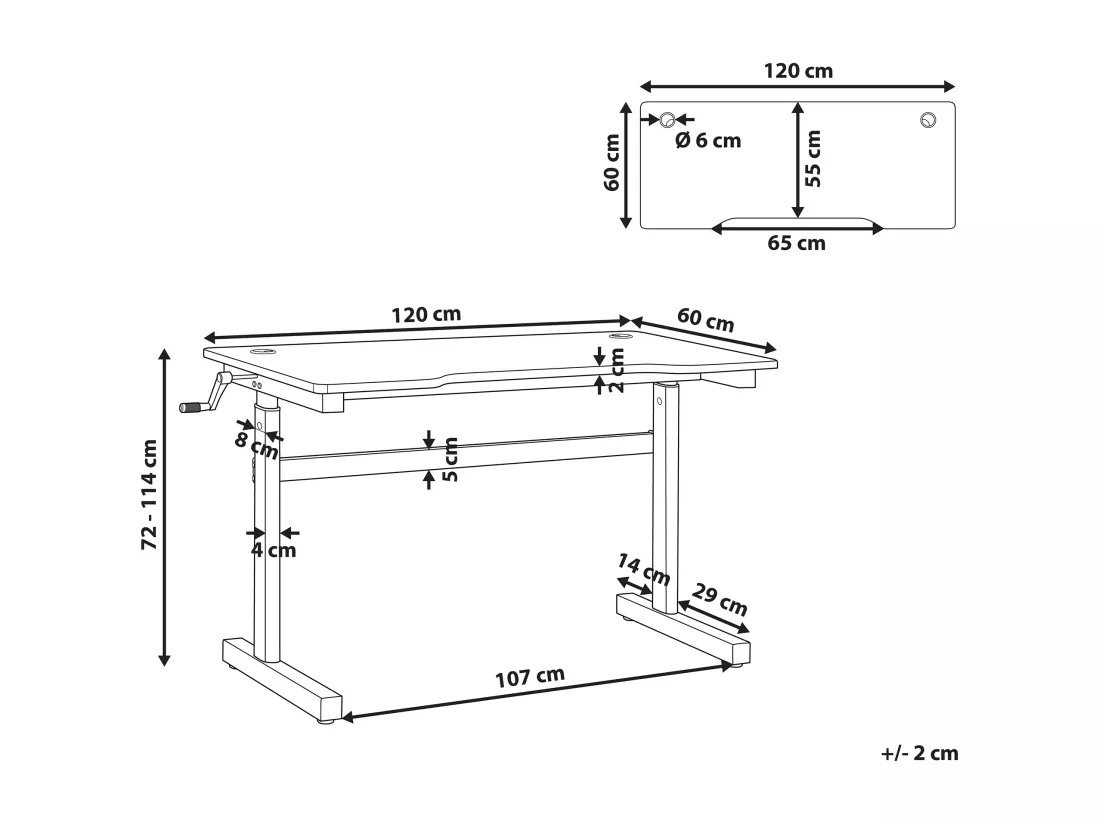 Bureau gamer ajustable éclairage LED 120 x 60 cm noir DURBIN