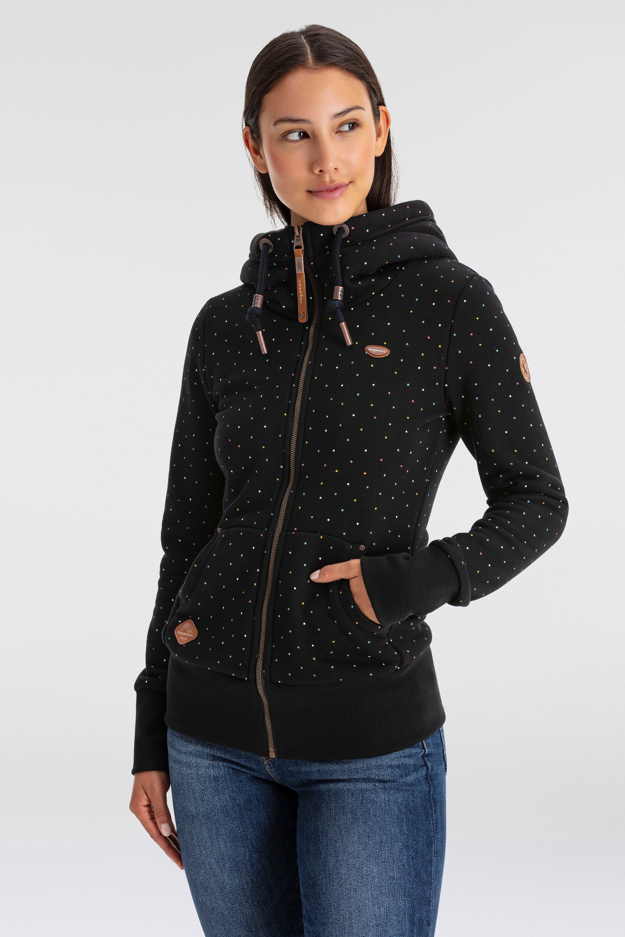 Ragwear Kapuzensweatjacke »NESKA DOTS MULTICOLOR  ZIP O«, Longsleeve Jacke im Multicolor-Allover-Dots-Print-Design