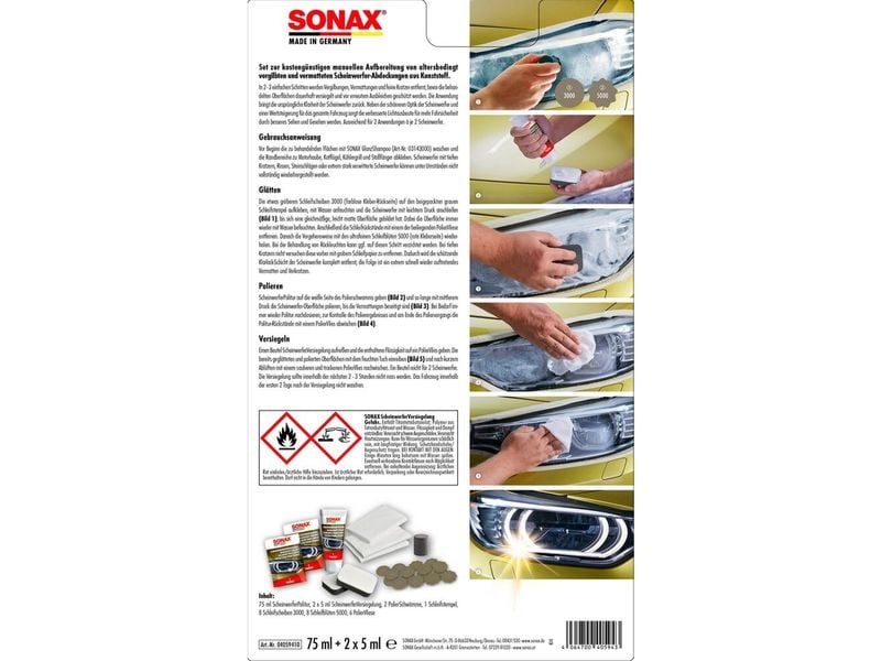 Sonax Scheinwerfer Aufbereitungsset 85 ml Klares Licht für mehr Sicherheit