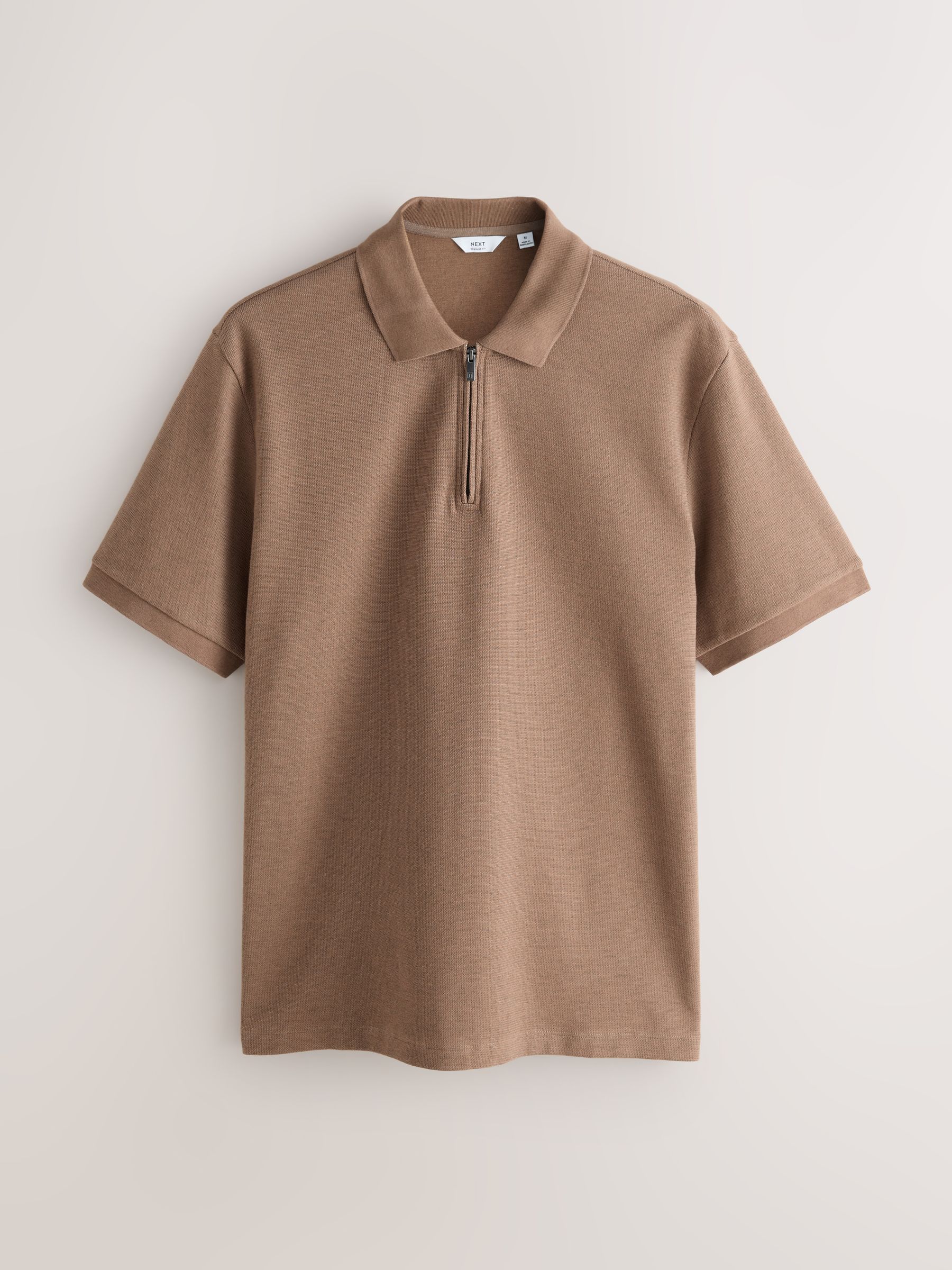 Naturel bruin - Smart poloshirt met textuur en rits
