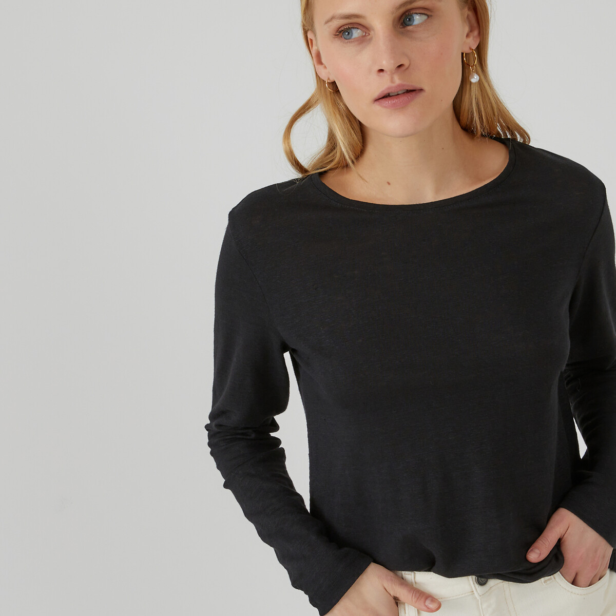 COLEÇÃO LA REDOUTE<br>Camiseta em linho puro, gola redonda