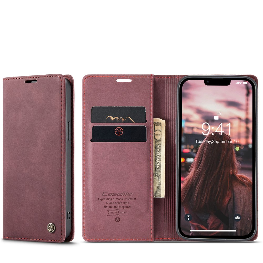 iPhone 15 Leder Tasche Flip Wallet Etui mit Kartenfächern - Rot