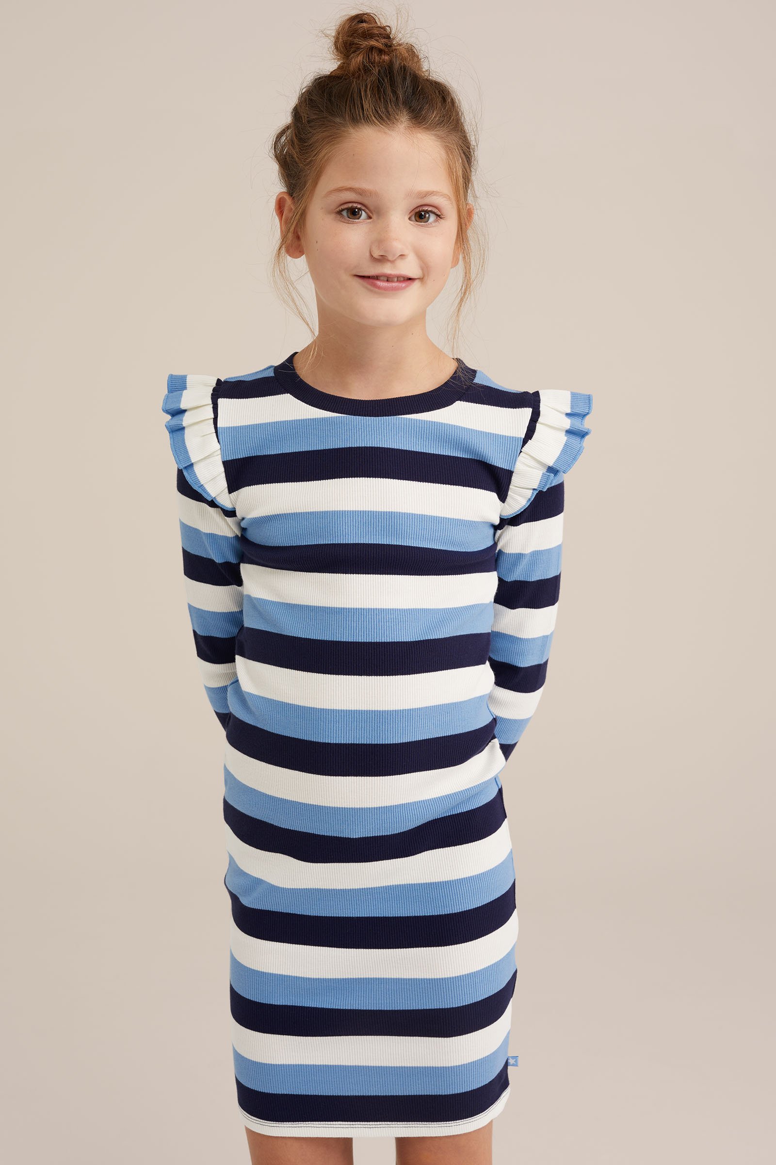 Meisjes jurk met rib structuur WE Fashion Lichtblauw