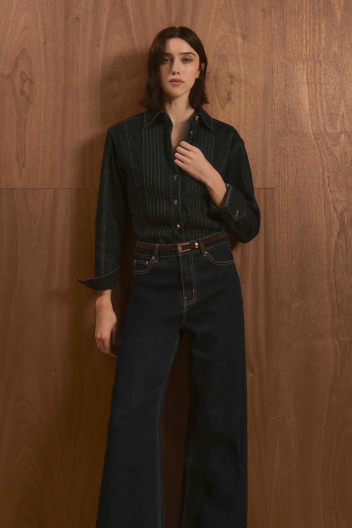 KarenMillen Jean Taille Haute Jambe Large en Denim