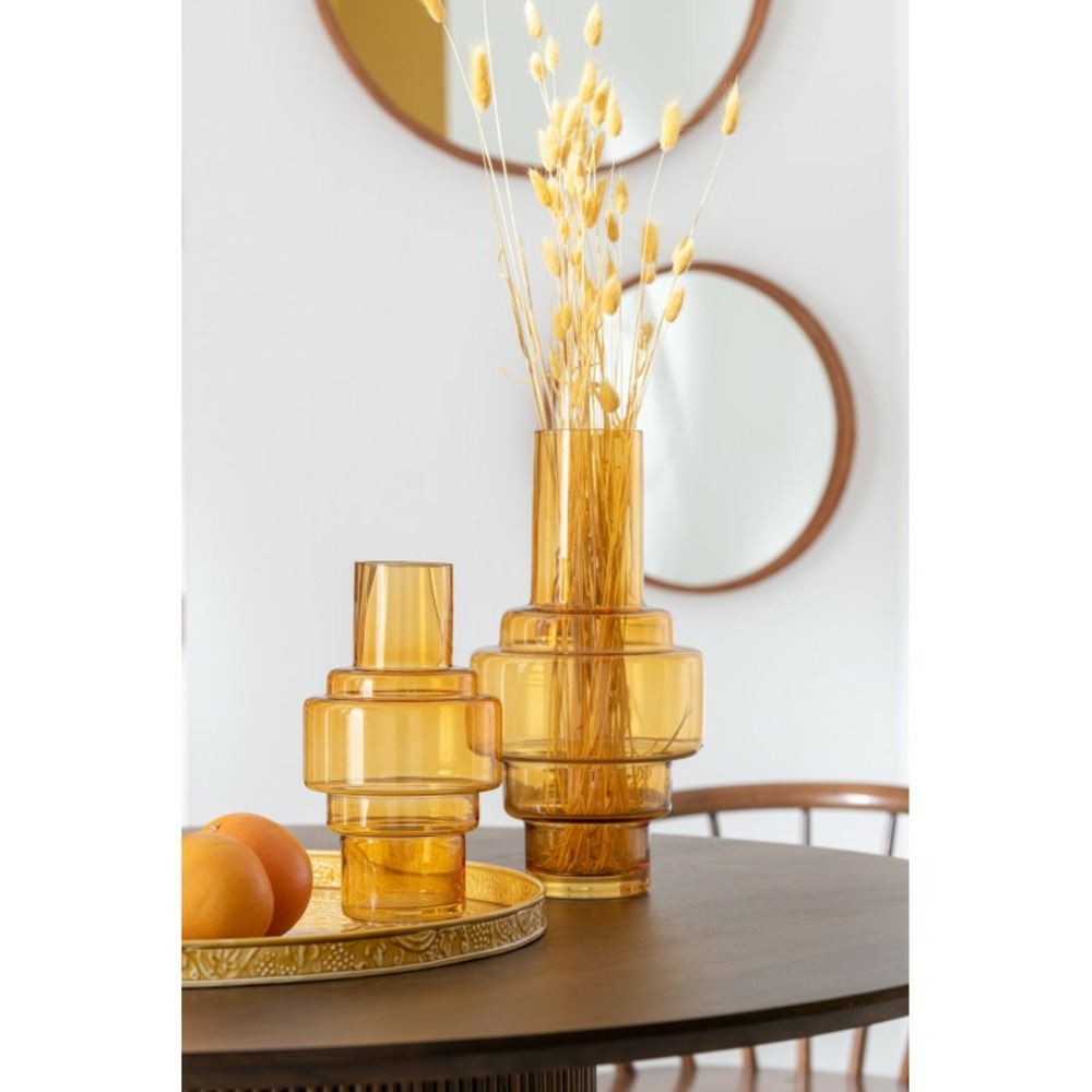 Vase en verre transparent ocre 14x25.5cm