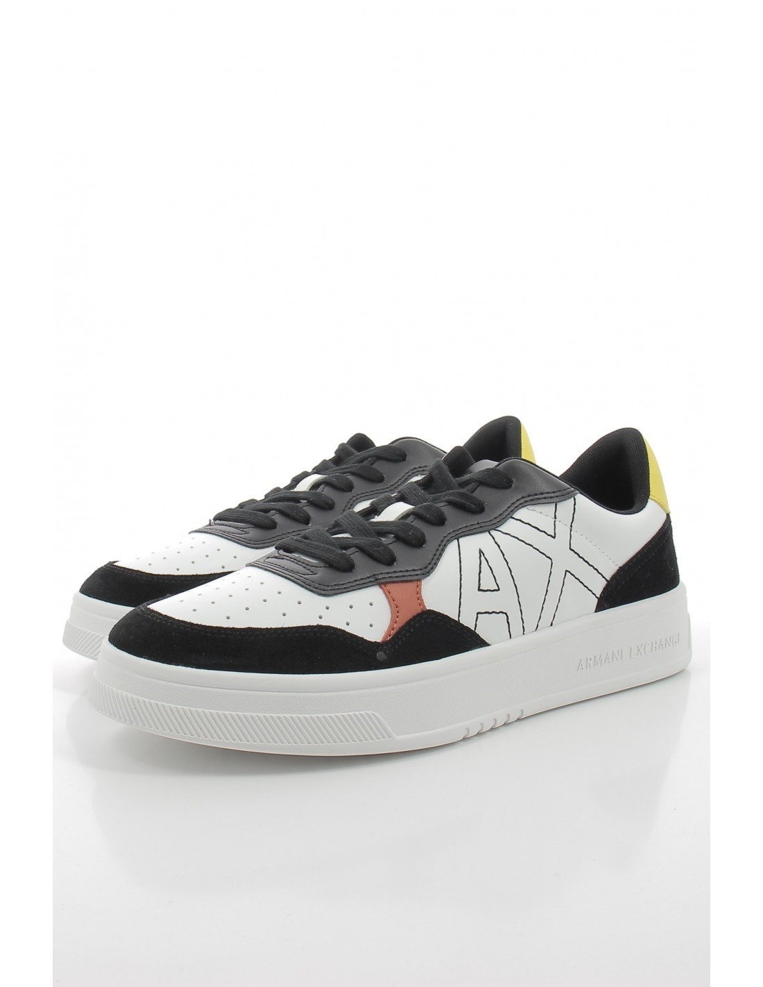 armani exchange Sneakers Homme en Cuir Blanc/Jaune/Noir