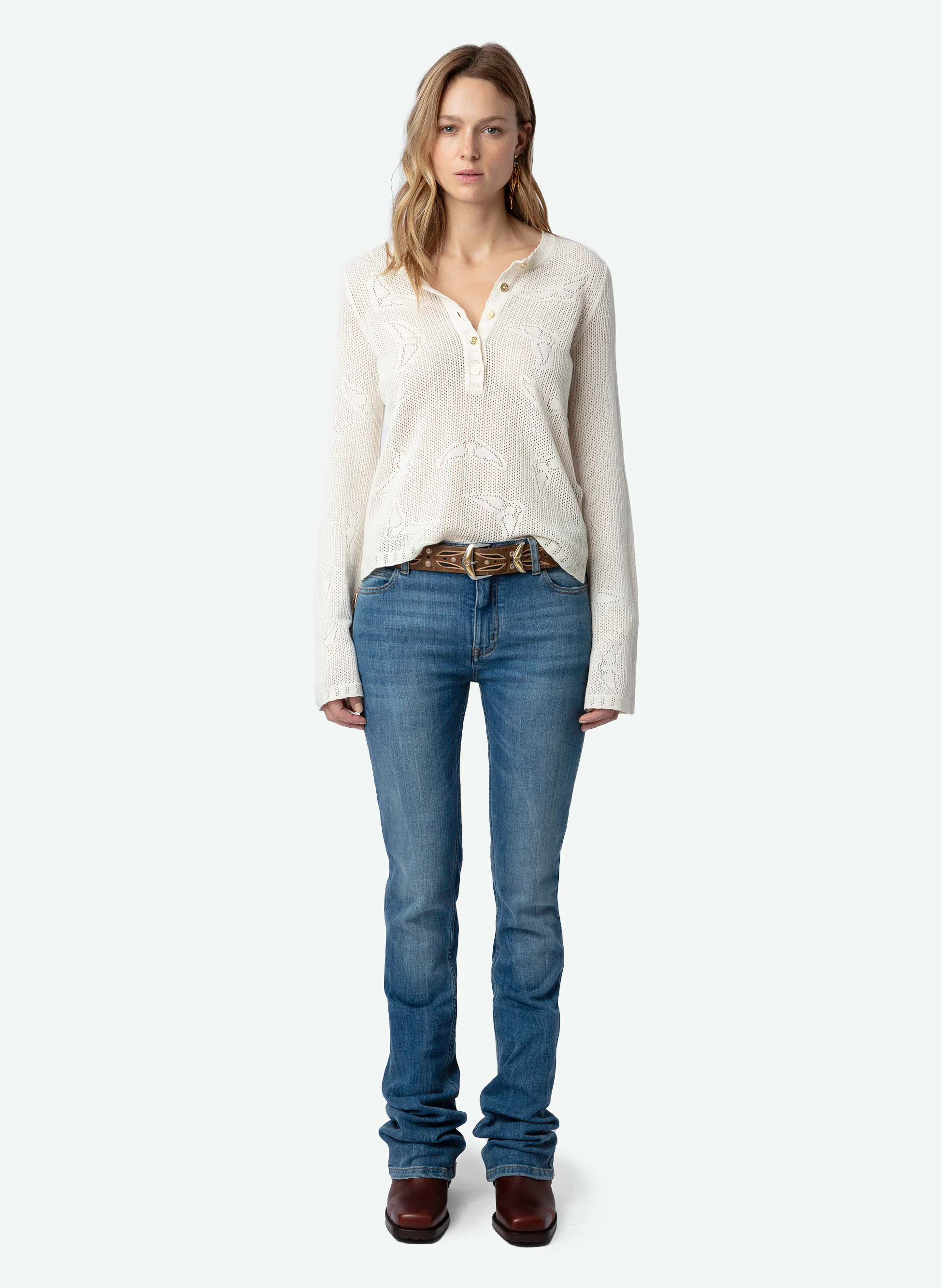 SALMYR - Pull en maille pointelle de coton bio | Blanc