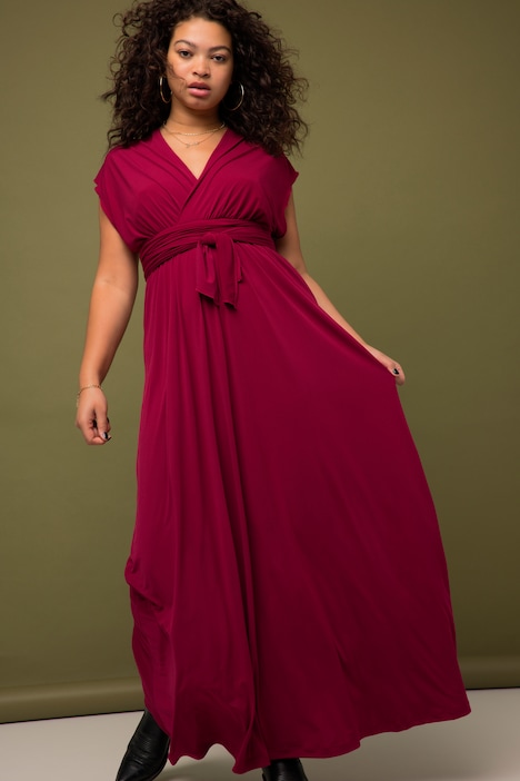 Jersey-Wickelkleid, Maxilänge, Rock in A-Line, ärmellos