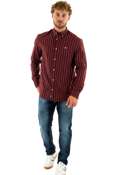 Chemise tommy jeans reg oxford strip vlp deep rouge stripe