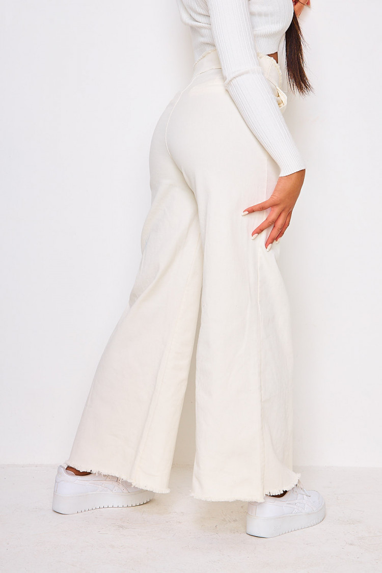 Jean large taille haute beige