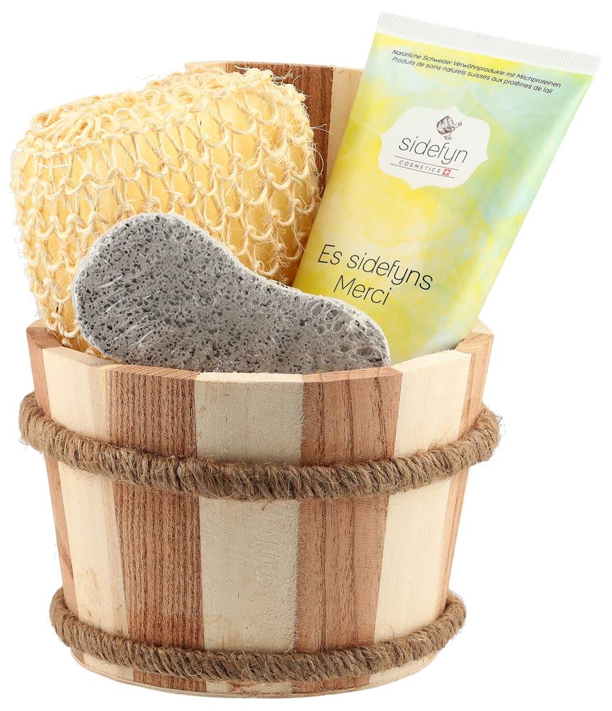 SIDEFYN Geschenkset Holzkübel Duschcreme<br>1 Stück, es sidefyns Merci