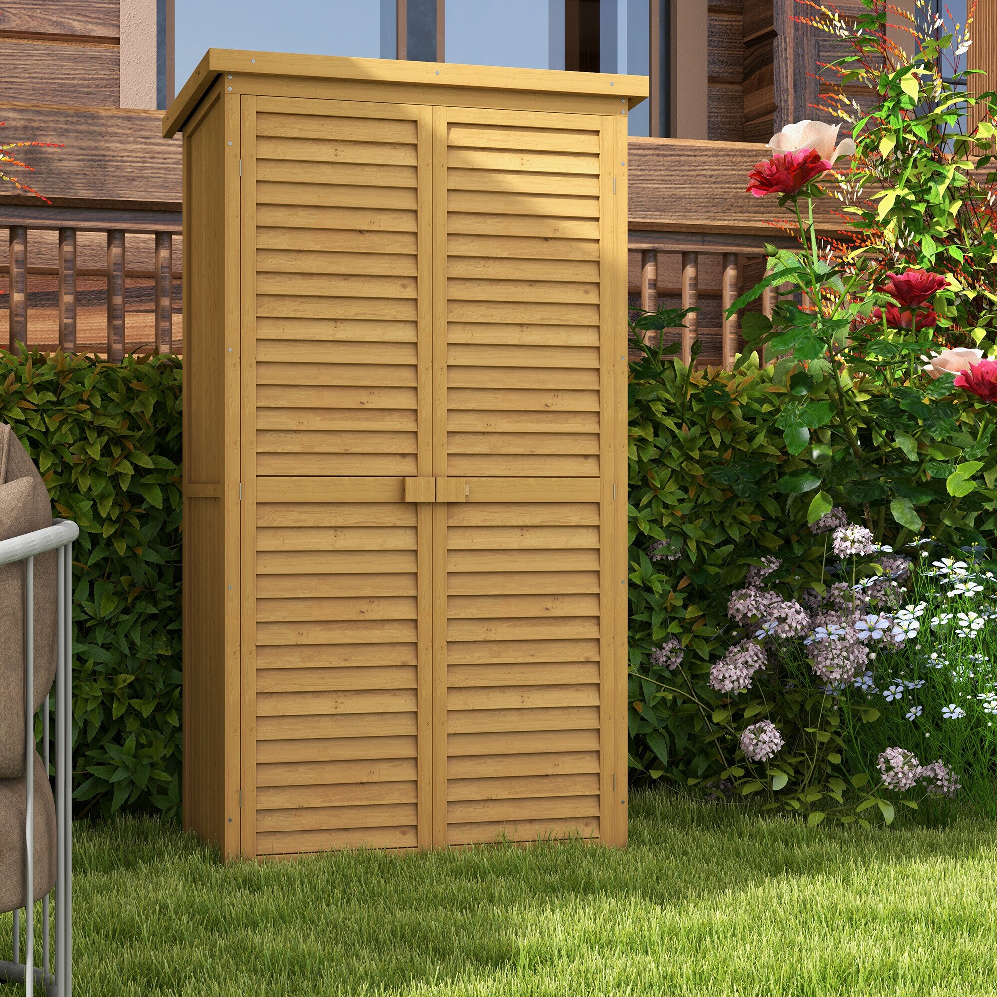Outsunny Gartenschrank mit Lamellentüren 87 x 46,5 x 160 cm (LxBxH)