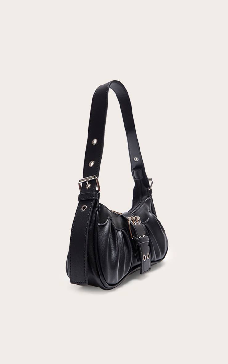 Noir Sac À Bandoulière En Synthétiquecuir Avec Œillets Et Boucle