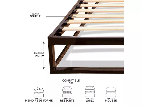 OLYMPE LITERIE | Sommier à lattes en métal LEONIDAS 160x200 cm | Coloris Noir | Livré en kit