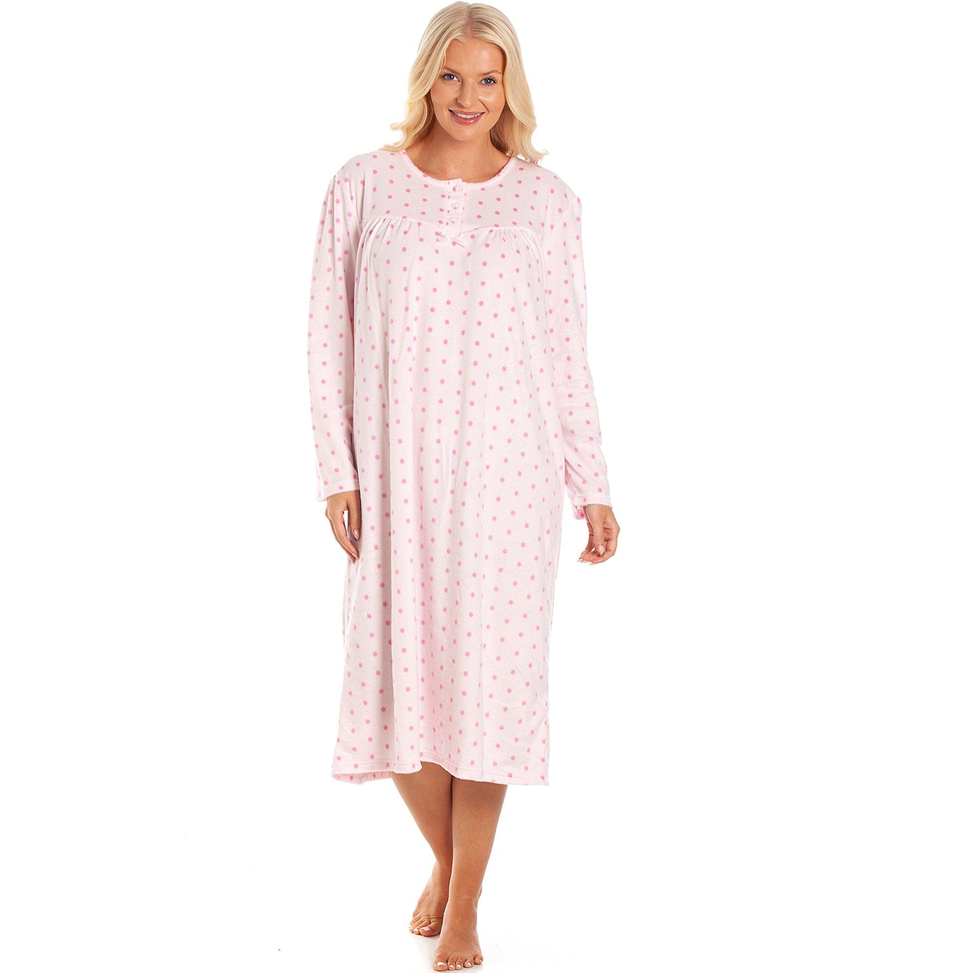 Camille Long Sleeve Polka Dot Soft Fleece Nightdress