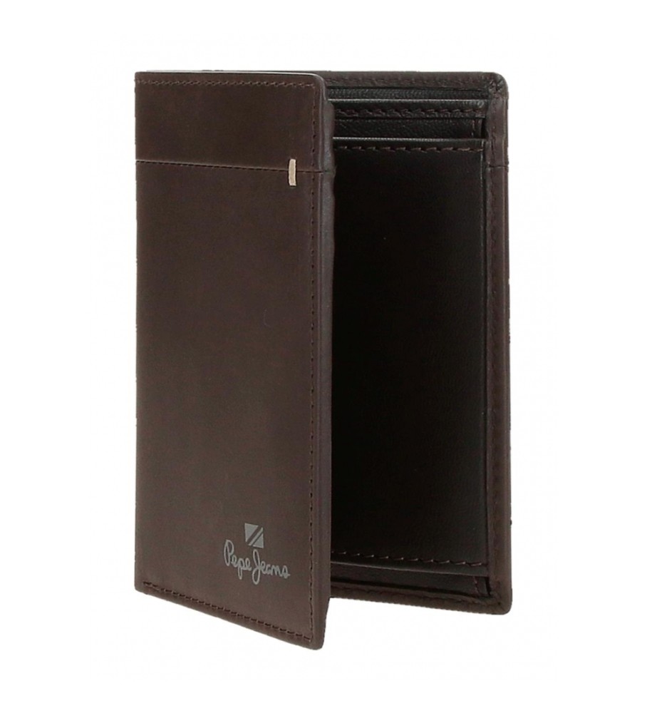 Carteira vertical de couro Pepe Jeans Staple com porta-moedas, marrom