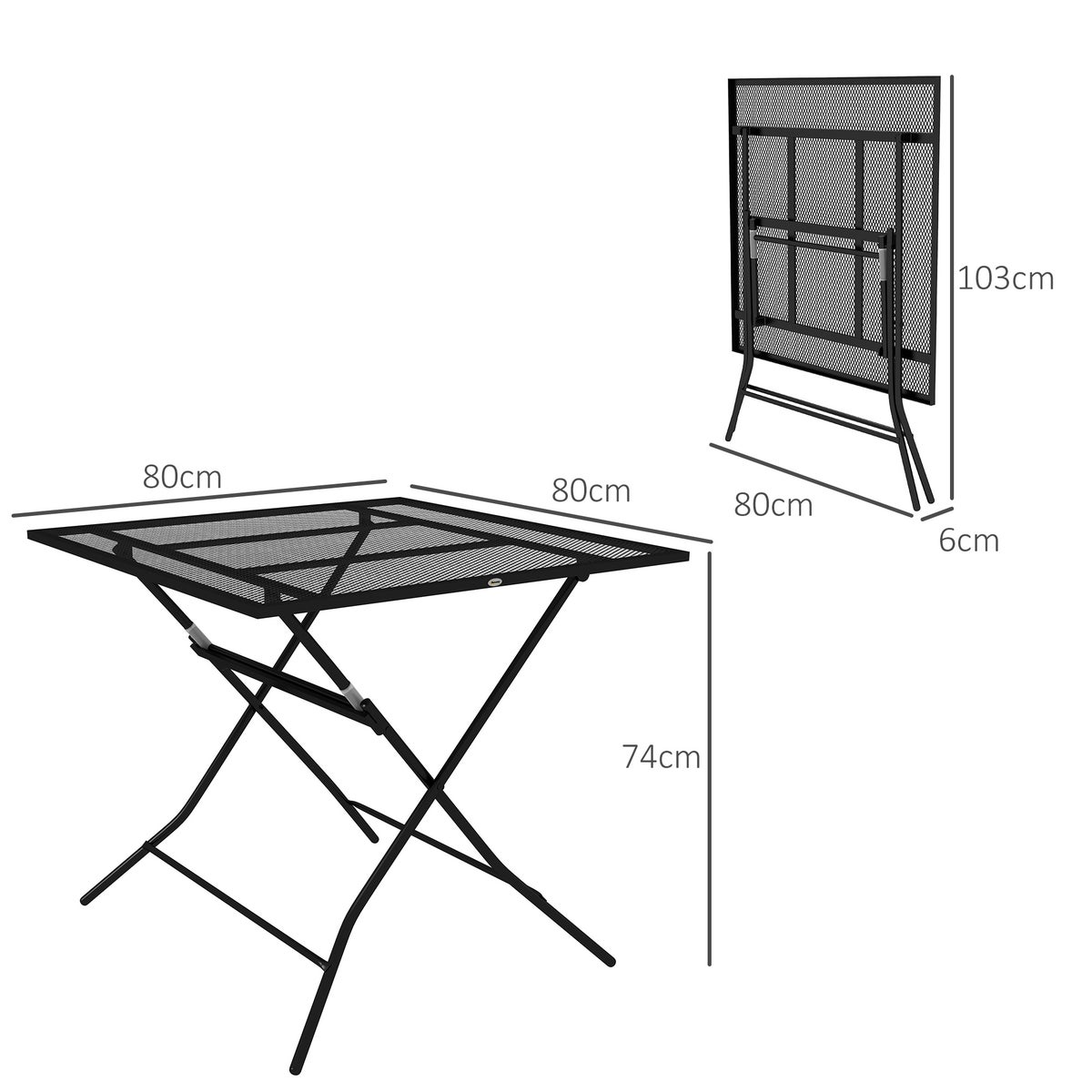 Outsunny Tuintafel, Opvouwbare Balkontafel, Draagvermogen tot 70 kg, 80 x 80 x 74 cm, Staal, Zwart