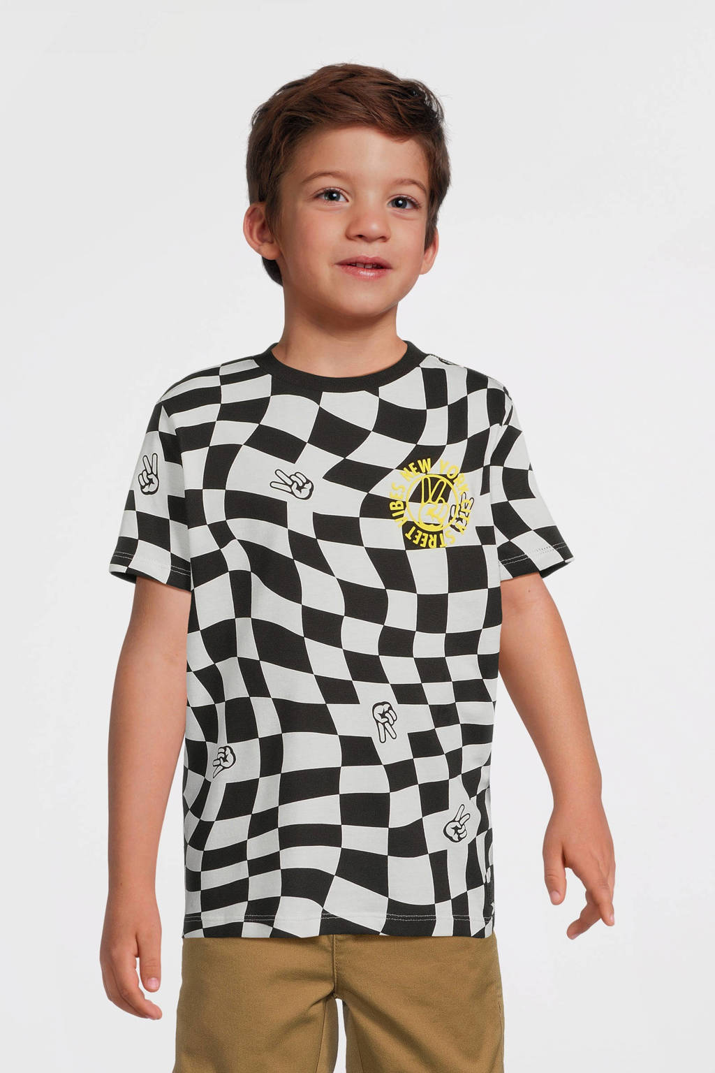 Orange Stars T-shirt Pedro met all over print zwart/wit