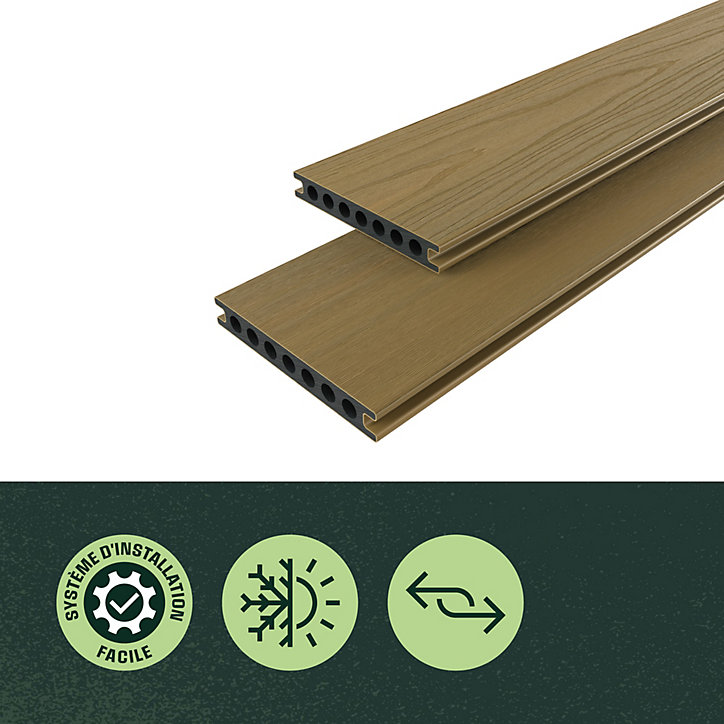 Lame de terrasse composite coloris chêne Neva Premium Klikstrom L.220 x l.14,5 cm
