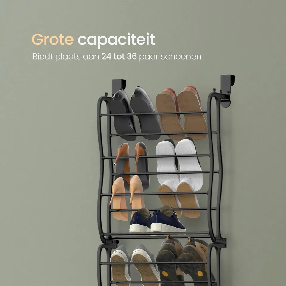 O'DADDY Hangend Schoenenrek Deur - Zwart - 20x51x182 cm