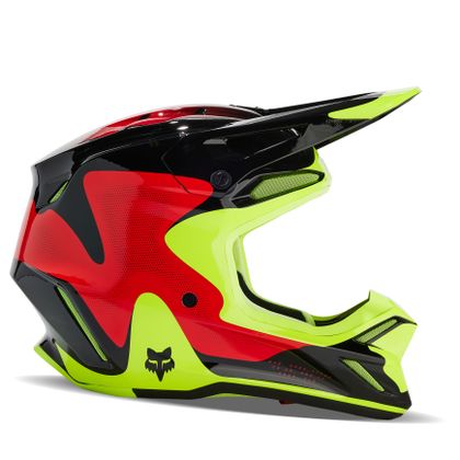 Casque cross Fox V3 - REVISE 2024 - Rouge / Jaune