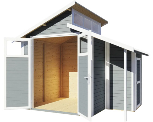 Tuinhuis Konsta Studio Set 2 met vloer en aangebouwde kast 328 x 240 cm lichtgrijs