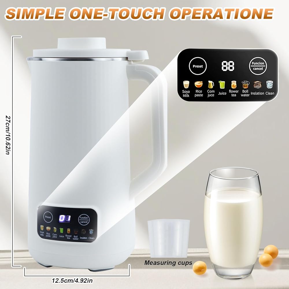 GAESHOW Machine à Lait de Noix, 600ml Machine Automatique à Lait de Soja, avec Démarrage Différé/Maintien au Chaud/Autonettoyant et Autres Fonctions, avec 10 Lames de Feuilles, Acier Inoxydable 304 : Cuisine et Maison