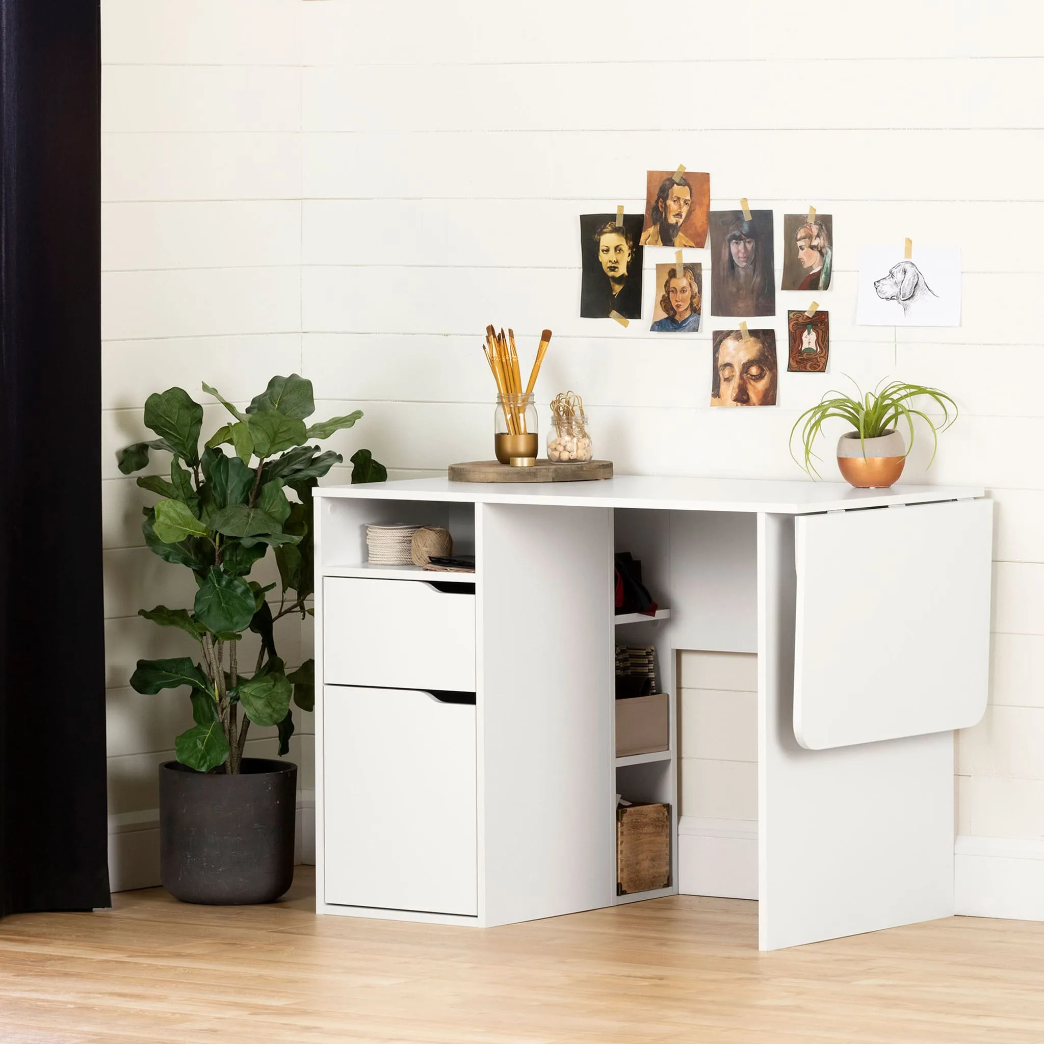 South Shore Table de Bricolage avec Rabat - Crea Blanc solide