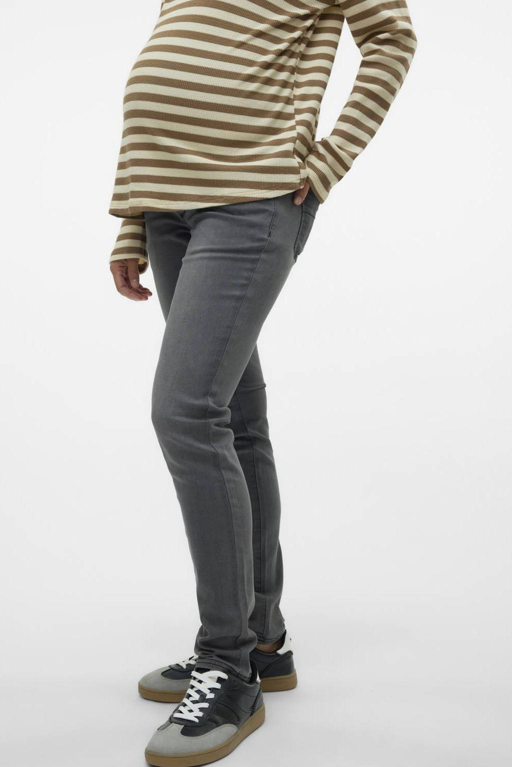 MAMALICIOUS low waist slim fit zwangerschapsjeans MLLOLA grijs