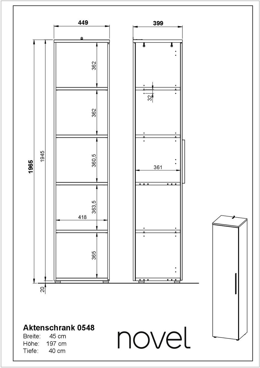 Novel Aktenschrank 5OH schmal RENTON