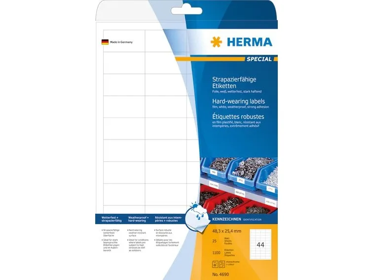 HERMA Special etiket 48.3 x 25.4 mm hvid mat selvklæbende permanent m/1100 etiketter (25 ark x 44 stk.)