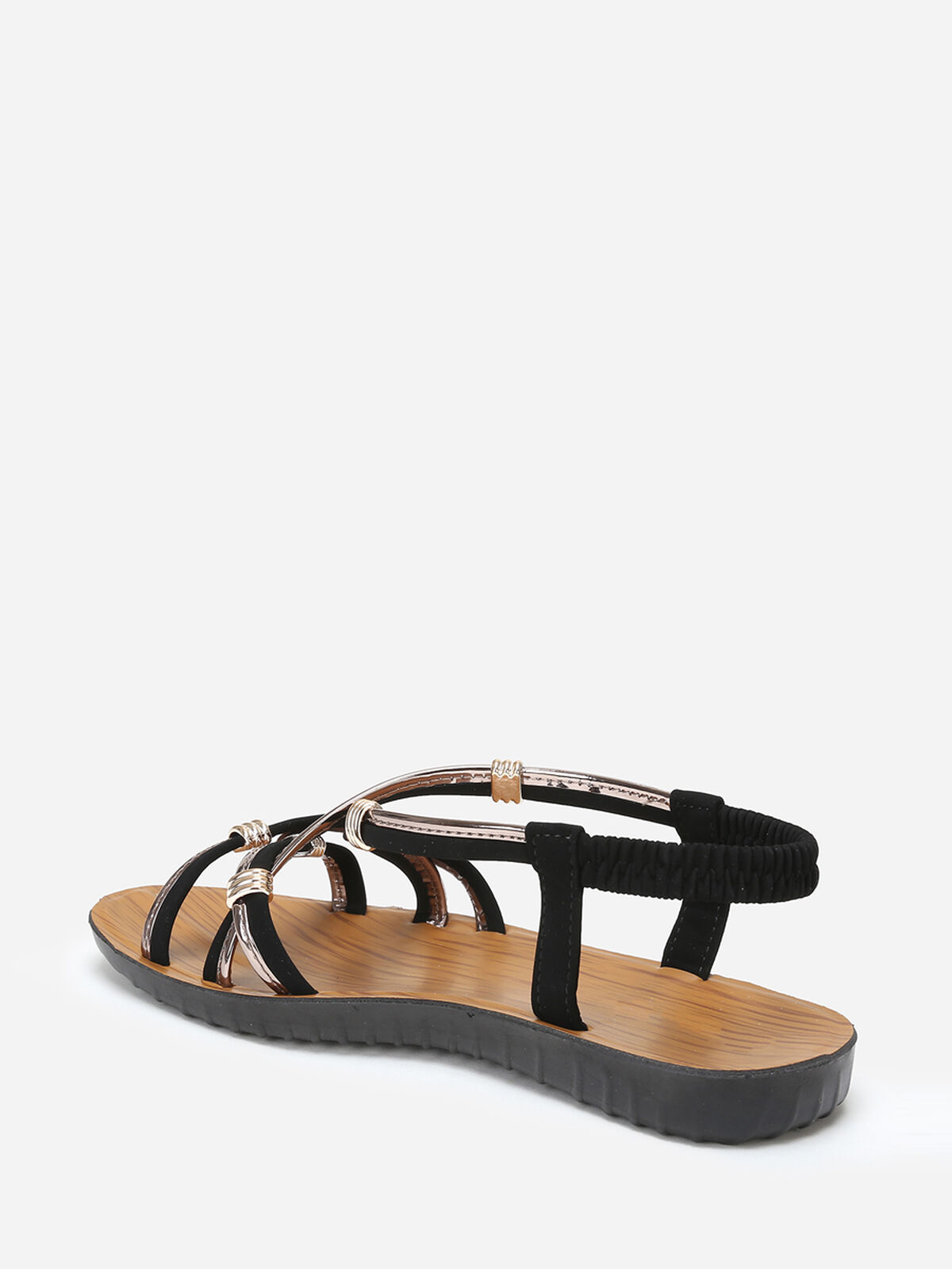 Sandales noires bi-matières à boucles dorées Noir- Noir