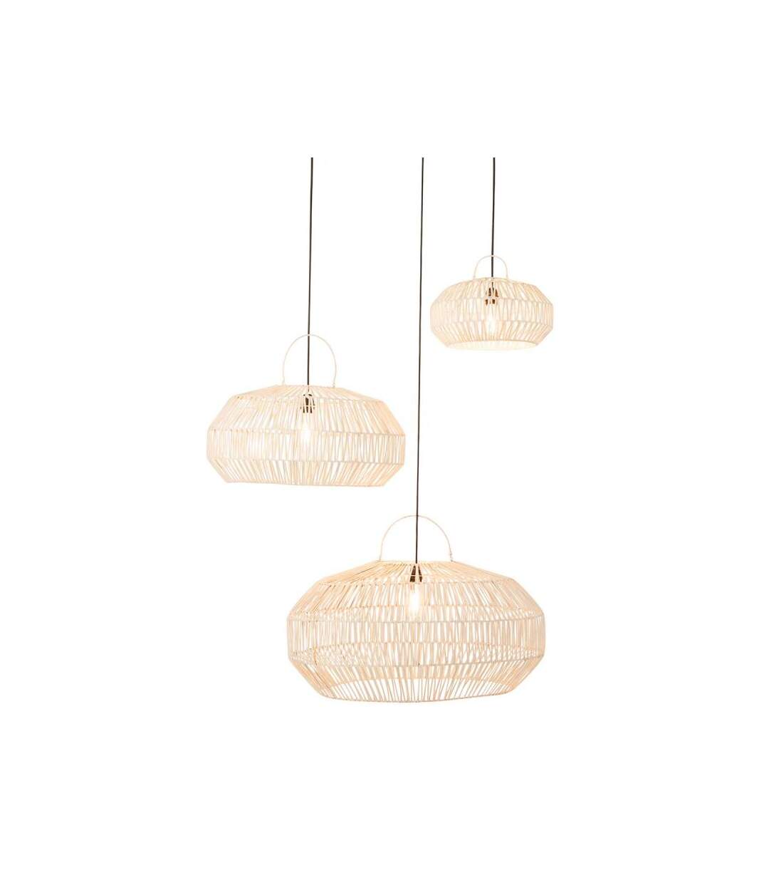 Paris Prix - Lot De 3 Abat-jours Ronds rotin 40cm Blanc
