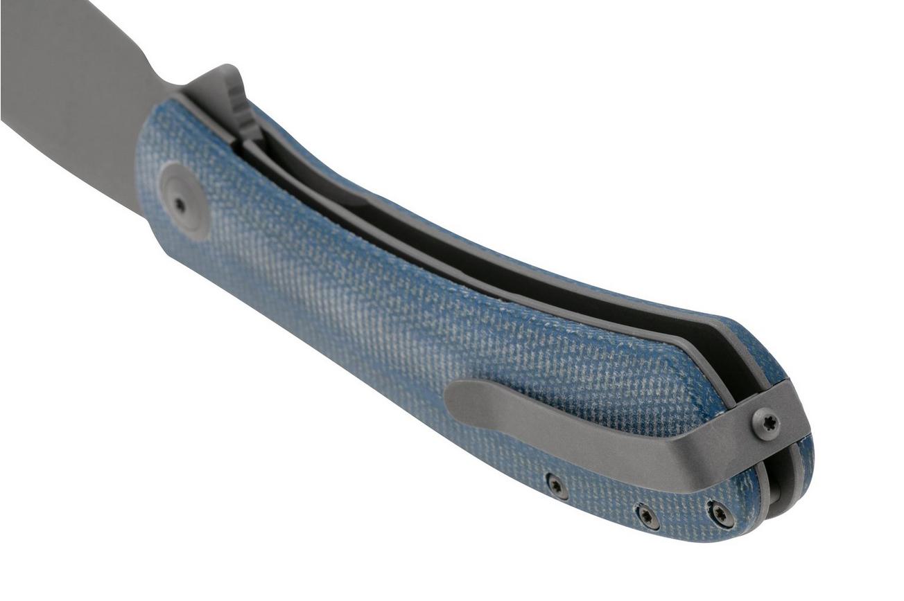Trollsky Knives Mandu XL MT016-XL Dark Bead Blast D2, Blue Micarta zakmes