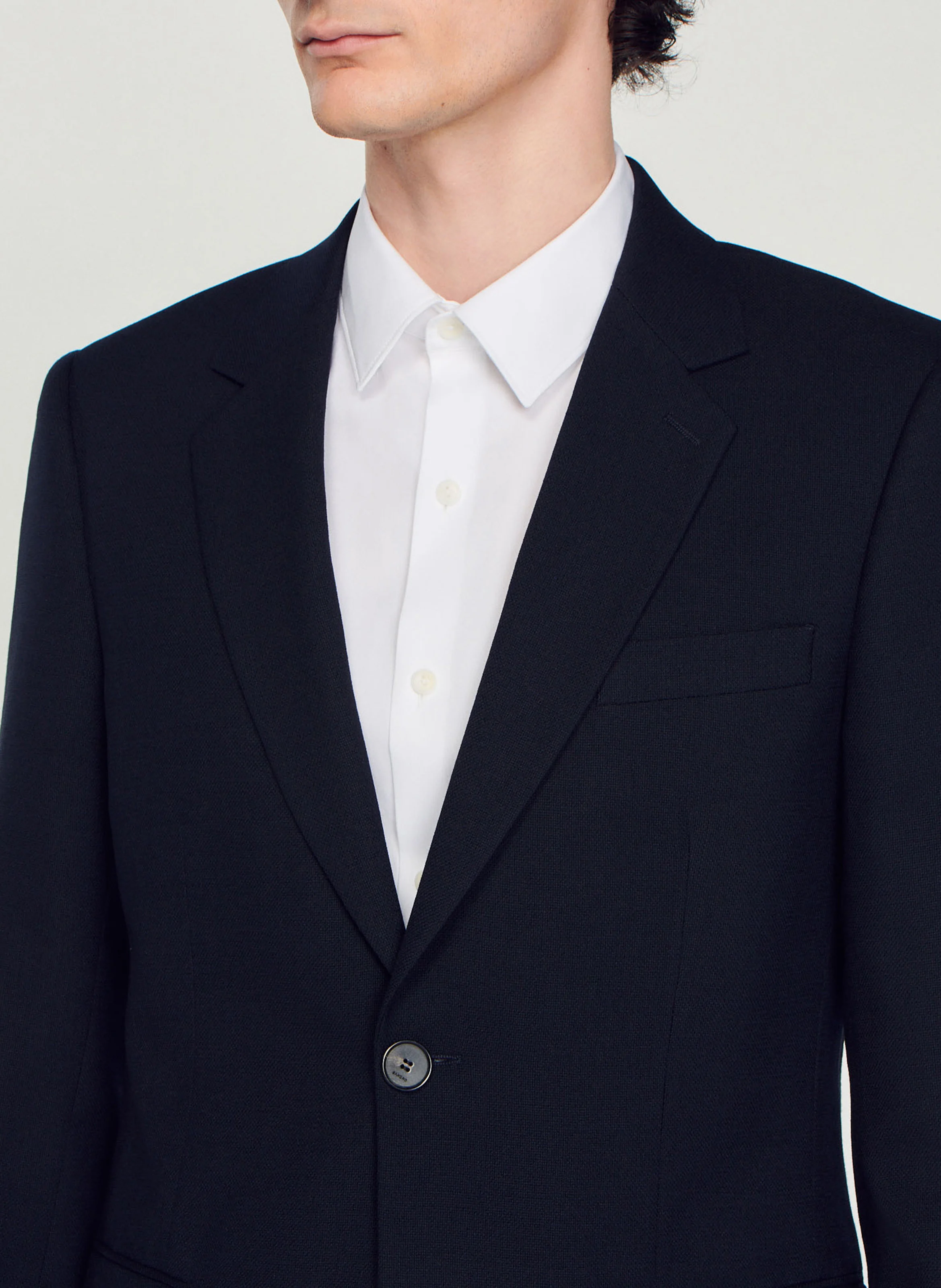 Veste col tailleur en laine | Bleu