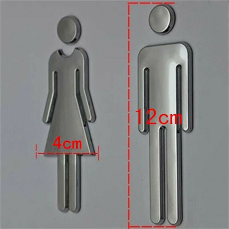 (2er Set) 12cm Acryl Toiletten Piktogramm Sticker WC Damen / Herren Aufkleber - Silber