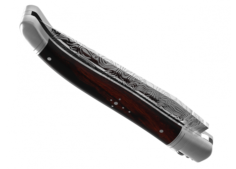 Couteau Laguiole collection damas avec un manche en bois de fer et 2 mitres en acier inoxydable