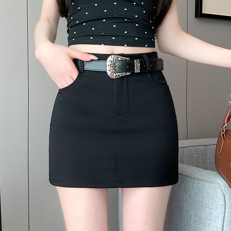 Magimomo - Hoge taille effen mini-kokerrok