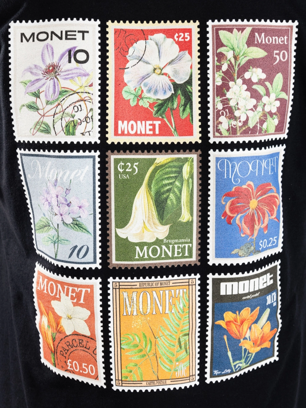 Monet Skateboards Floral Stamps T-Shirt black