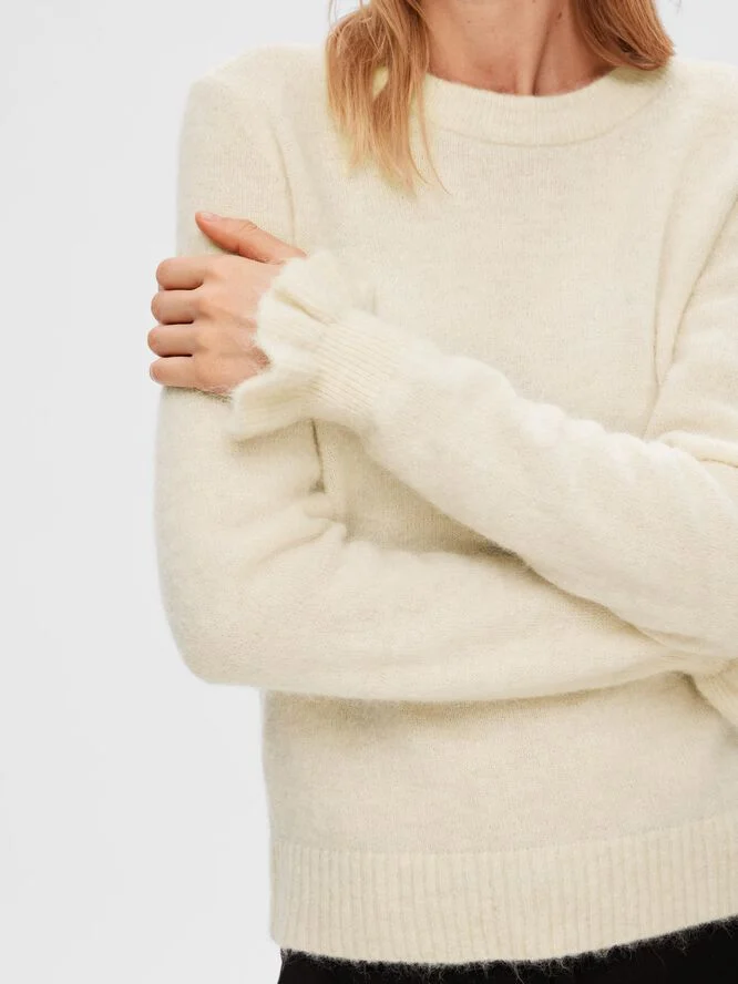Selected Femme SLFSIA RAS LS ALPACA BLEND KNIT FRILL CUFF O-NEC Birch/melange