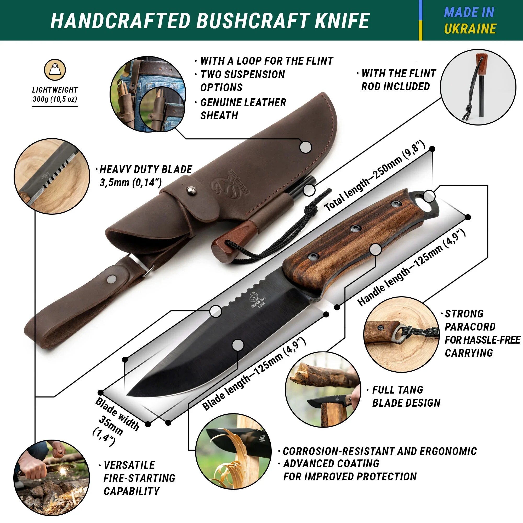 Beavercraft Dusk<br>Håndlaget fulltangkniv med slire og tennstål