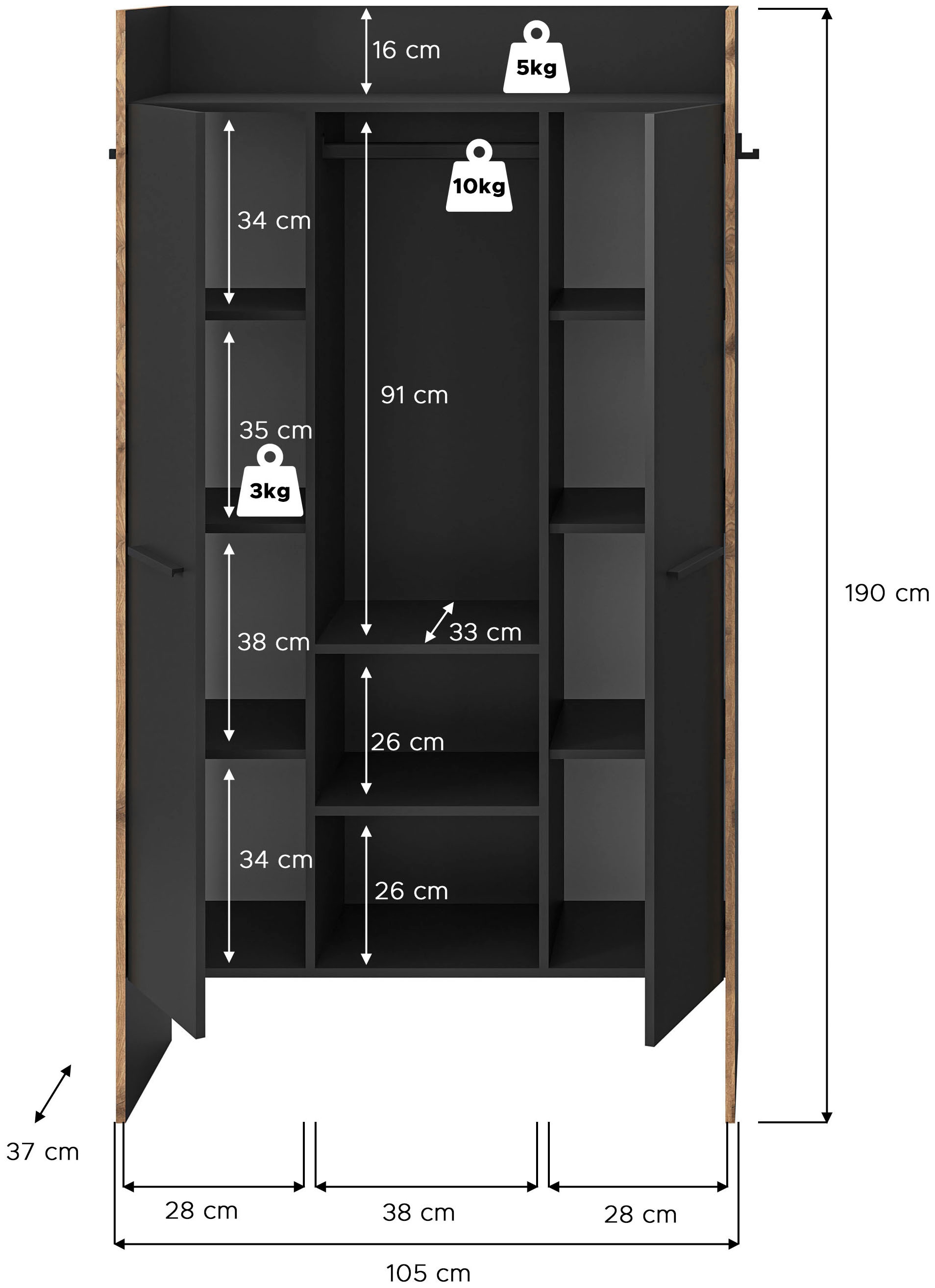 INOSIGN Garderobenschrank »MUSTA, Breite: 70cm, mit Kleiderstange, 2 Haken, 2 Türen, 1 Hutablage« Dielenschrank, Flurschrank, Schrank, Universalschrank, Sitzbank