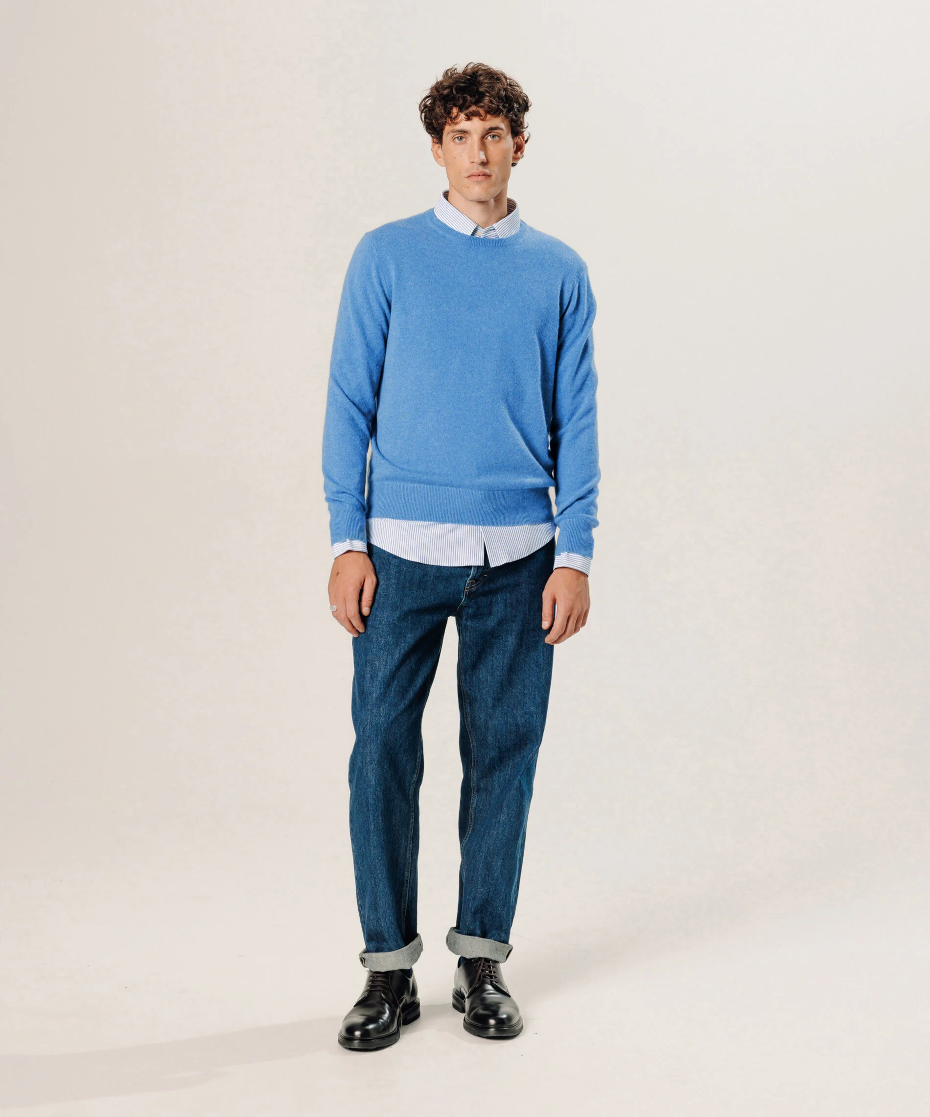 Pull col rond en cachemire | Bleu