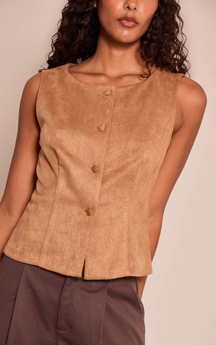 Marron Gilet En Synthétique Avec Détails À Boutons-pression