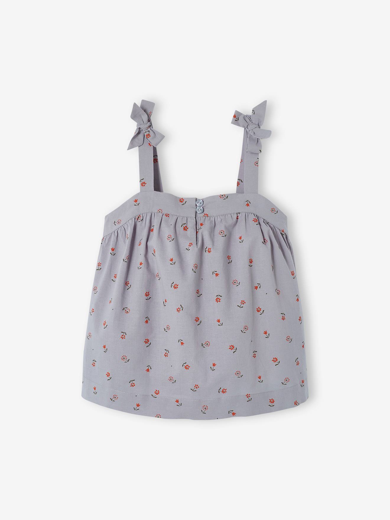 Regata estampada com flores, azul acinzentado, para meninas.