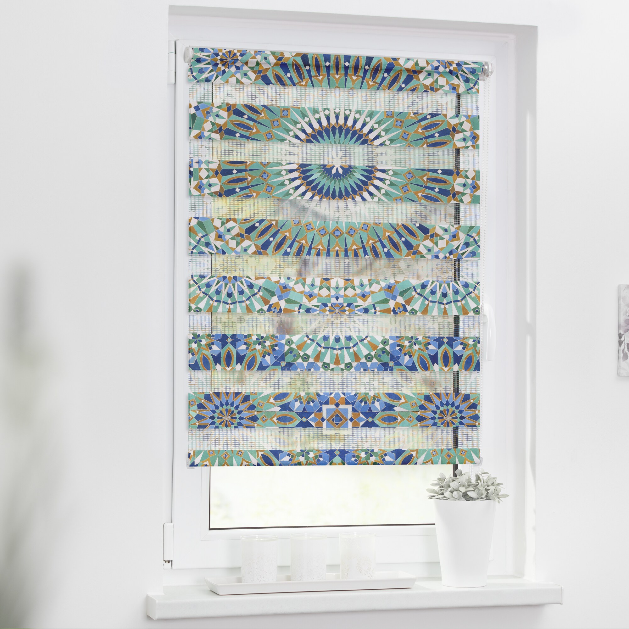 Lichtblick Duo Rollo Klemmfix, ohne Bohren, blickdicht, Orientalisches Muster - Blau Grün